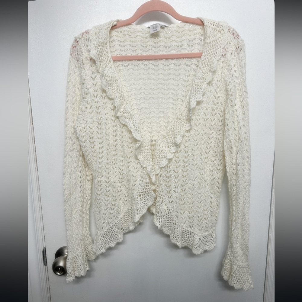 Y2K Coldwater Creek Crochet Cream White Sweater NWOT